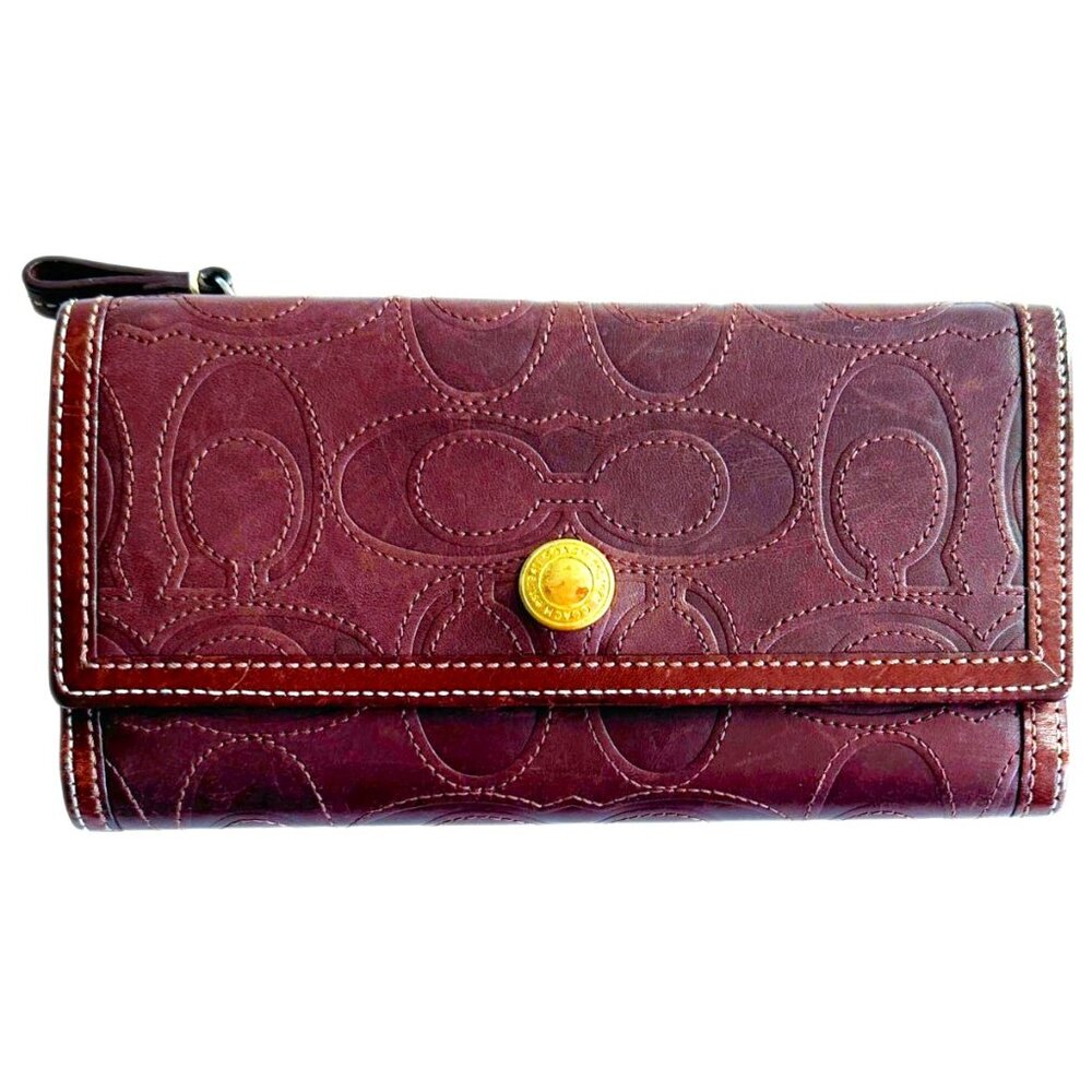 COACH Vintage Brown Signature Leather Long Wallet EUC